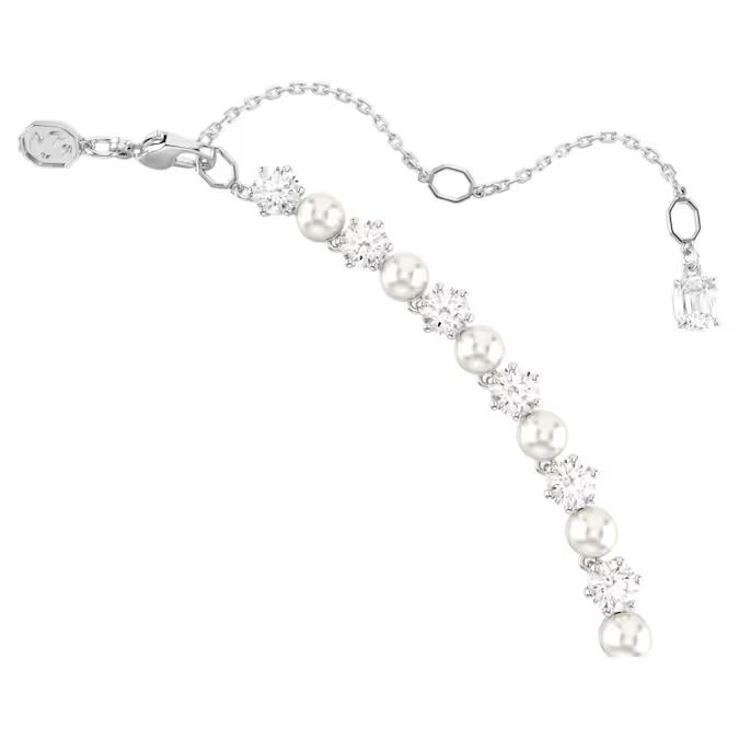 Matrix Tennis necklace Crystal pearl, Round cut, White, Rhodium plated