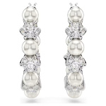 Matrix drop earrings Crystal pearl, Round cut, White, Rhodium plated