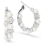 Matrix drop earrings Crystal pearl, Round cut, White, Rhodium plated