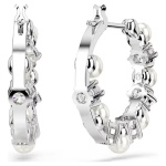 Matrix drop earrings Crystal pearl, Round cut, White, Rhodium plated