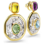 Chroma drop earrings Asymmetrical design, Octagon cut, Multicolored, Gold-tone plated