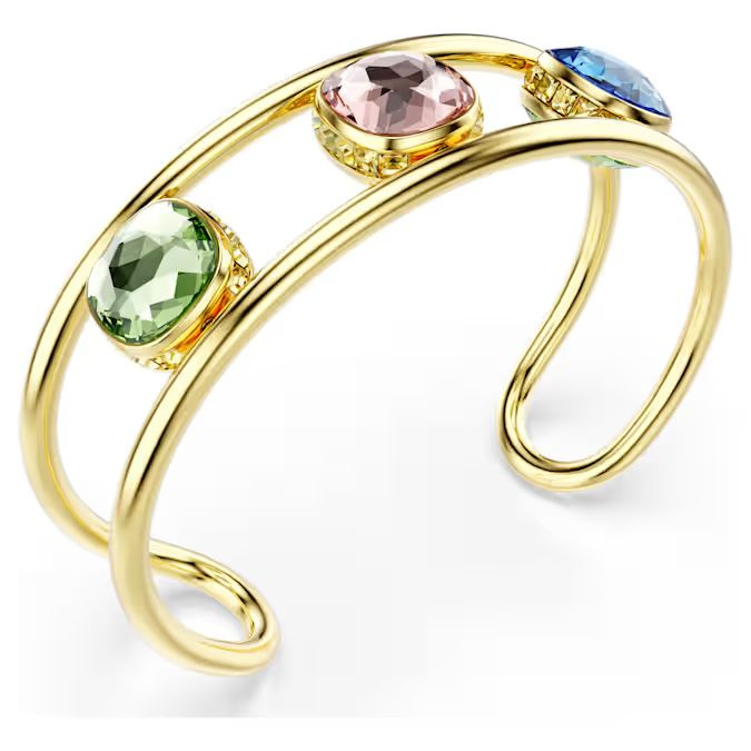 Chroma cuff Cushion cut, Green, Gold-tone plated