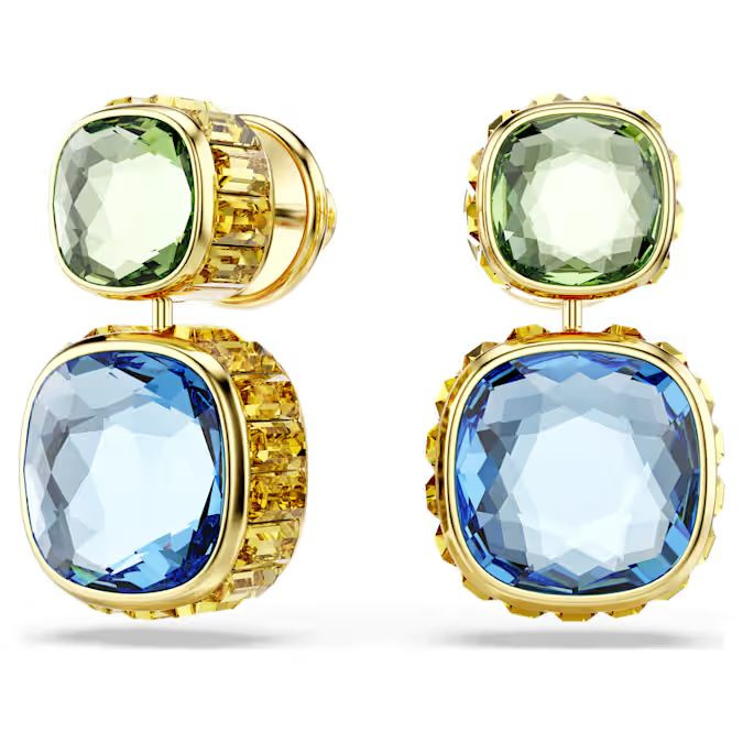 Chroma drop earrings Cushion cut, Multicolored, Gold-tone plated