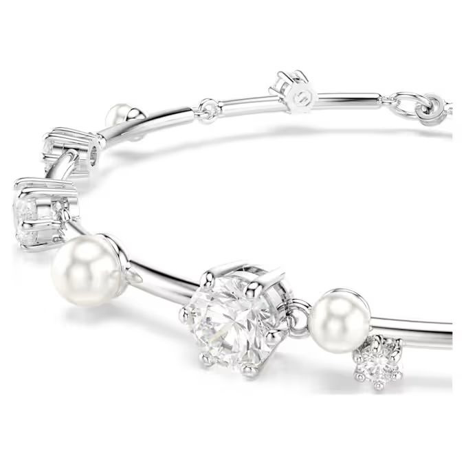 Constella Tennis bracelet Crystal pearl, Round cuts, White, Rhodium plated