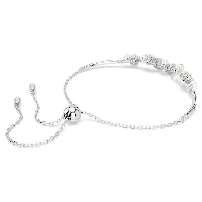 Constella bangle Crystal pearl, Round cuts, White, Rhodium plated