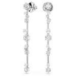 Constella drop earrings Crystal pearl, Round cuts, White, Rhodium plated