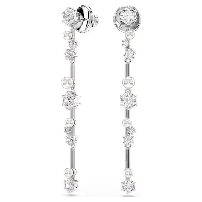 Constella drop earrings Crystal pearl, Round cuts, White, Rhodium plated