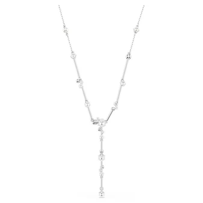 Constella Y necklace Crystal pearl, Round cuts, White, Rhodium plated