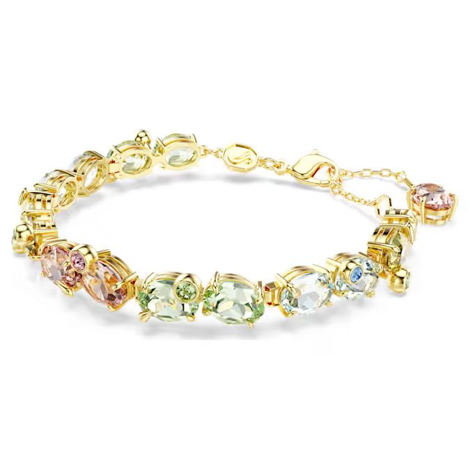 Gema Tennis bracelet Mixed cuts, Multicolored, Gold-tone plated