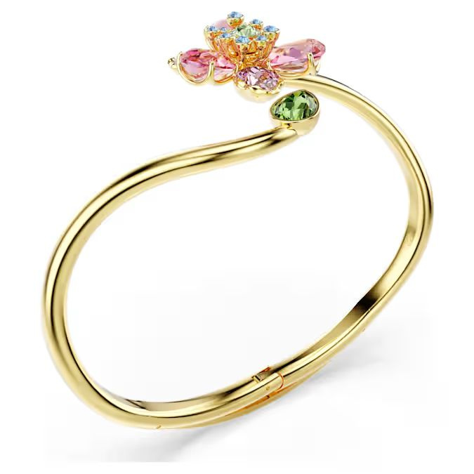 Idyllia bangle Mixed cuts, Flower, Multicolored, Gold-tone plated