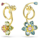 Idyllia drop earrings Asymmetrical design, Mixed cuts, Flower, Multicolored, Gold-tone plated