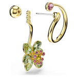 Idyllia drop earrings Asymmetrical design, Mixed cuts, Flower, Multicolored, Gold-tone plated