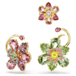 Idyllia ear cuff Set (3), Asymmetrical design, Mixed cuts, Flower, Multicolored, Gold-tone plated