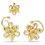 Idyllia ear cuff Set (3), Asymmetrical design, Mixed cuts, Flower, Multicolored, Gold-tone plated