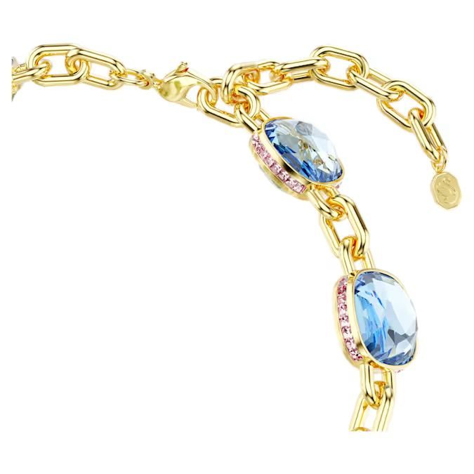 Chroma Tennis necklace Cushion cut, Blue, Gold-tone plated