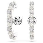 Matrix ear cuff Set (3), Crystal pearl, Round cut, White, Rhodium plated