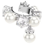 Matrix ear cuff Set (3), Crystal pearl, Round cut, White, Rhodium plated