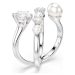 Matrix cocktail ring Crystal pearl, Round cut, White, Rhodium plated