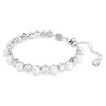 Matrix Tennis bracelet Crystal pearl, Round cut, White, Rhodium plated