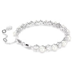 Matrix Tennis bracelet Crystal pearl, Round cut, White, Rhodium plated