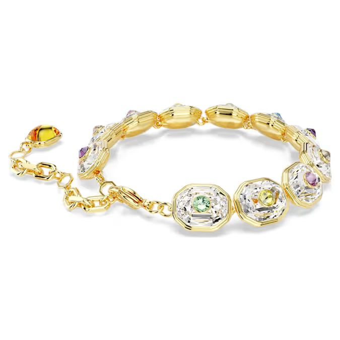 Chroma Tennis bracelet Octagon cut, Multicolored, Gold-tone plated