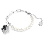 Swan bracelet Crystal pearl, Swan, Black, Rhodium plated