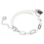 Swan bracelet Crystal pearl, Swan, Black, Rhodium plated