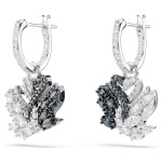 Swan drop earrings Swan, Black, Rhodium plated