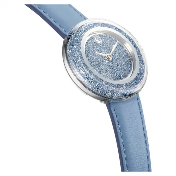 Crystalline Lustre watch Swiss Made, Leather strap, Blue, Stainless Steel