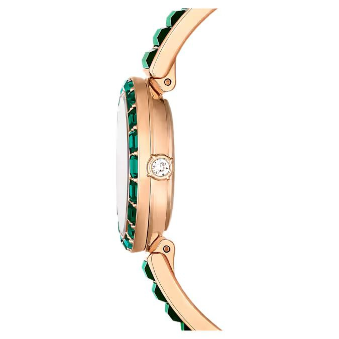 Matrix Bangle watch Swiss Made, Crystal bracelet, Green, Champagne gold-tone finish