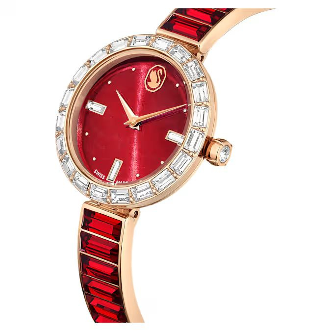 Matrix Bangle watch Swiss Made, Crystal bracelet, Red, Rose gold-tone finish