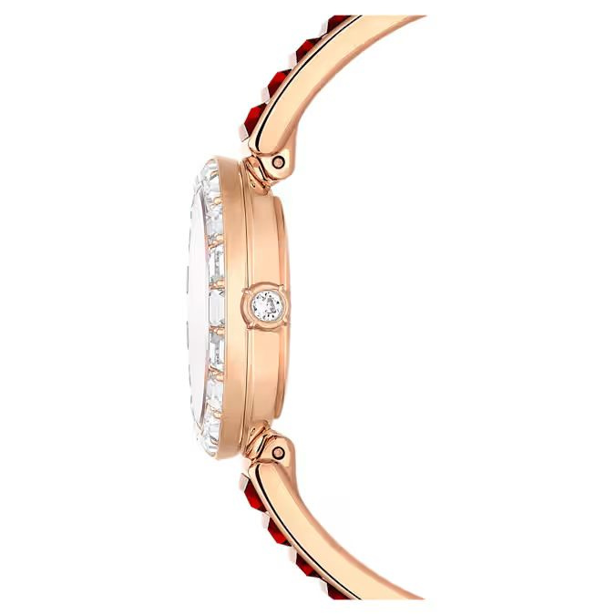 Matrix Bangle watch Swiss Made, Crystal bracelet, Red, Rose gold-tone finish