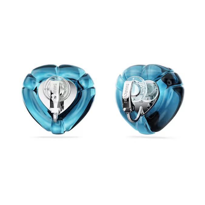 Dulcis clip earrings Heart cut, Pavé, Heart, Blue, Rhodium plated