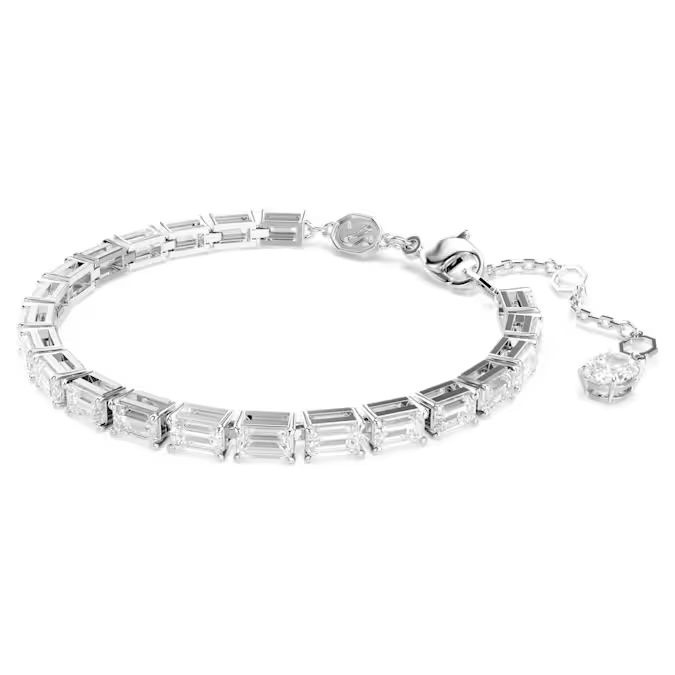 Matrix Tennis bracelet Baguette cut, White, Rhodium plated