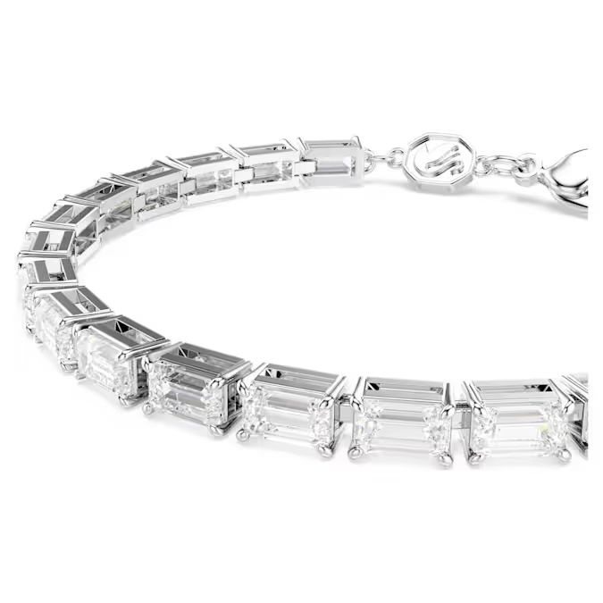 Matrix Tennis bracelet Baguette cut, White, Rhodium plated