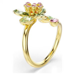 Idyllia open ring Mixed cuts, Flower, Green, Gold-tone plated