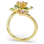 Idyllia open ring Mixed cuts, Flower, Green, Gold-tone plated