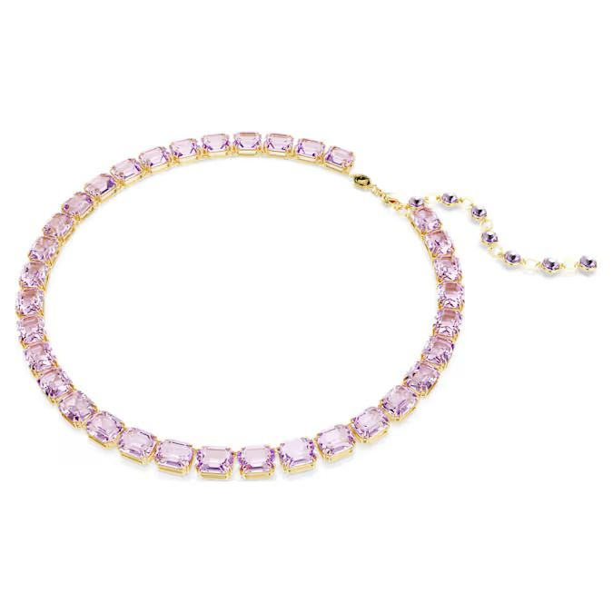 Millenia Tennis necklace Octagon cut, Purple, Gold-tone plated