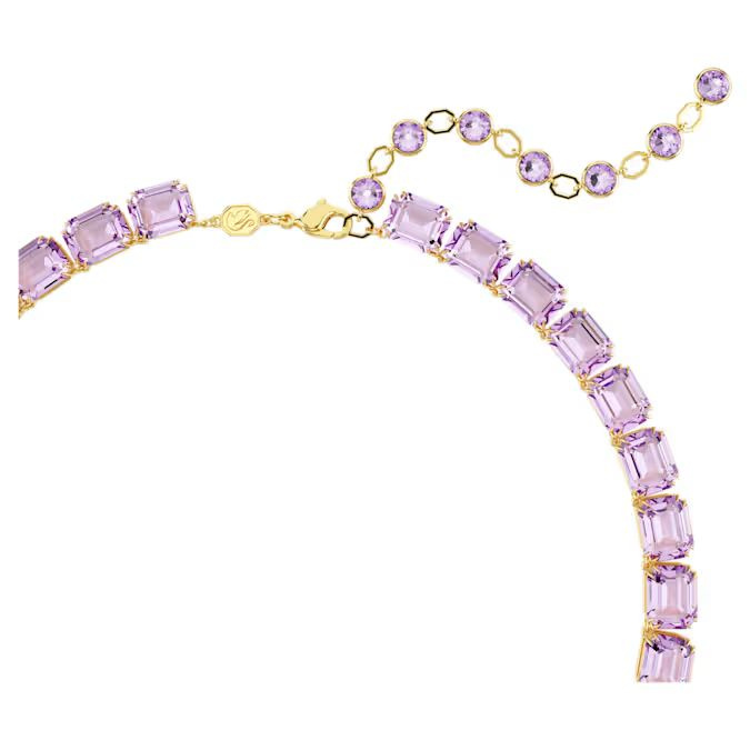 Millenia Tennis necklace Octagon cut, Purple, Gold-tone plated