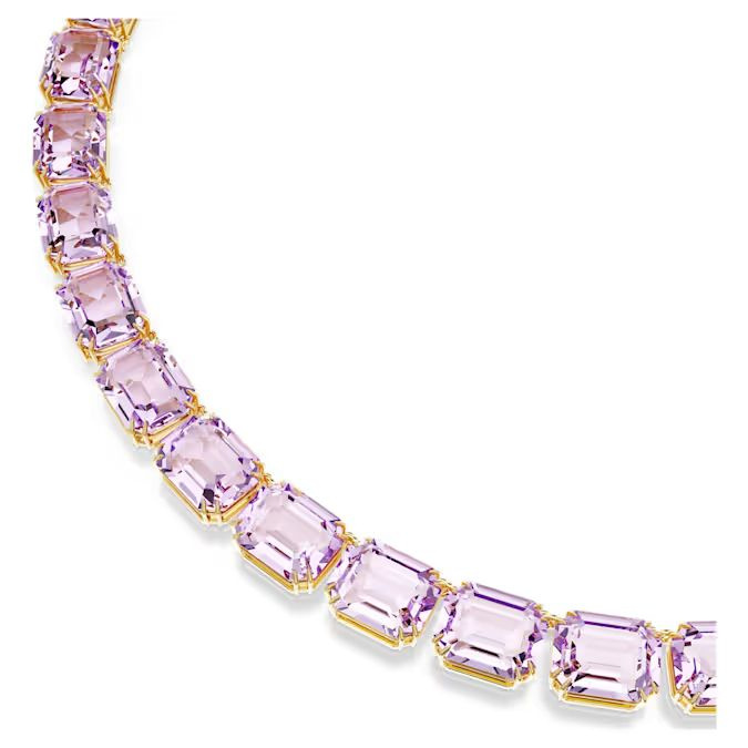 Millenia Tennis necklace Octagon cut, Purple, Gold-tone plated