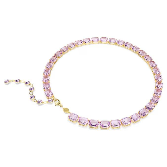 Millenia Tennis necklace Octagon cut, Purple, Gold-tone plated