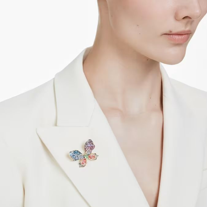 Idyllia pendant and brooch Mixed cuts, Pavé, Butterfly, Multicolored, Mixed metal finish