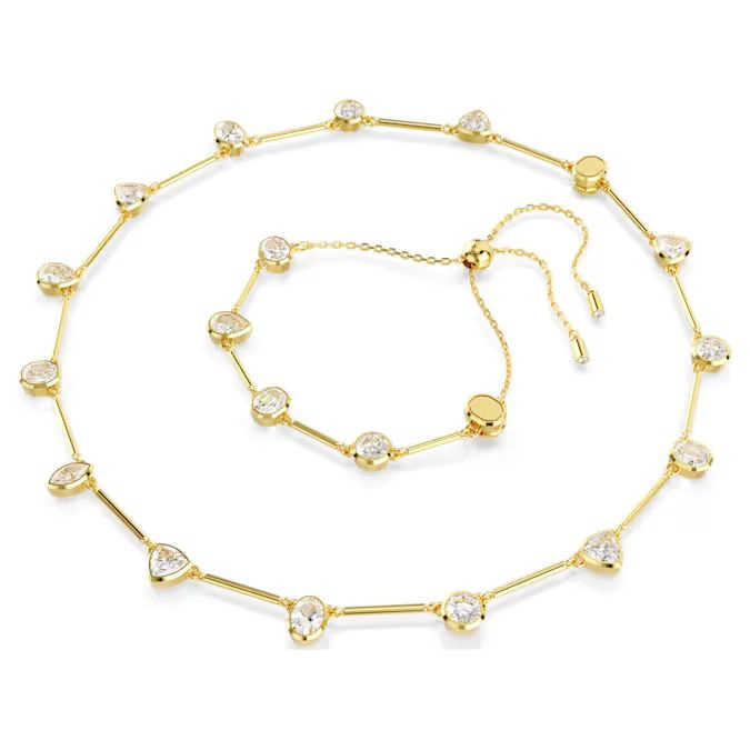 Imber Tennis necklace Magnetic closure, Mixed cuts, White, Gold-tone plated