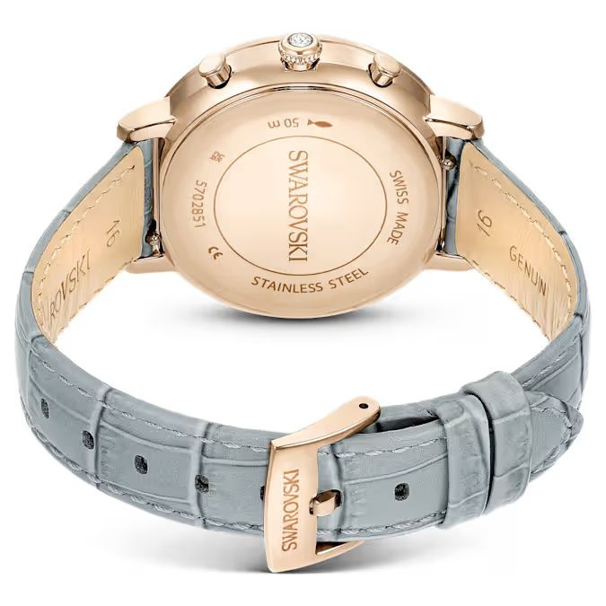 Matrix Tennis Chrono watch Swiss Made, Leather strap, Gray, Champagne gold-tone finish