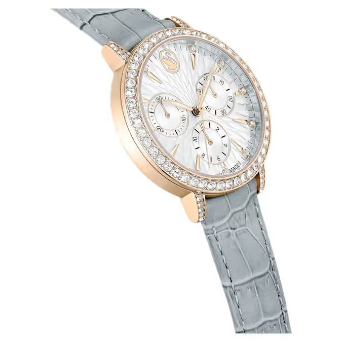 Matrix Tennis Chrono watch Swiss Made, Leather strap, Gray, Champagne gold-tone finish