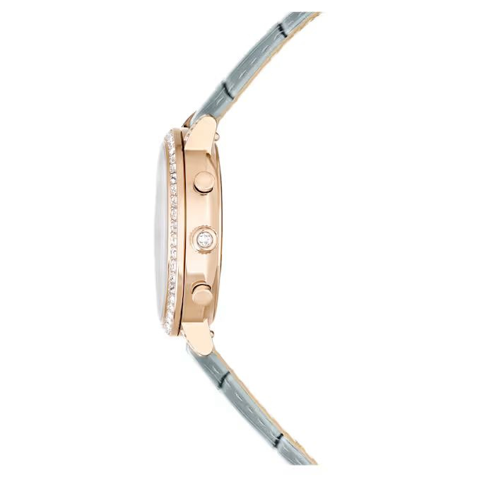 Matrix Tennis Chrono watch Swiss Made, Leather strap, Gray, Champagne gold-tone finish