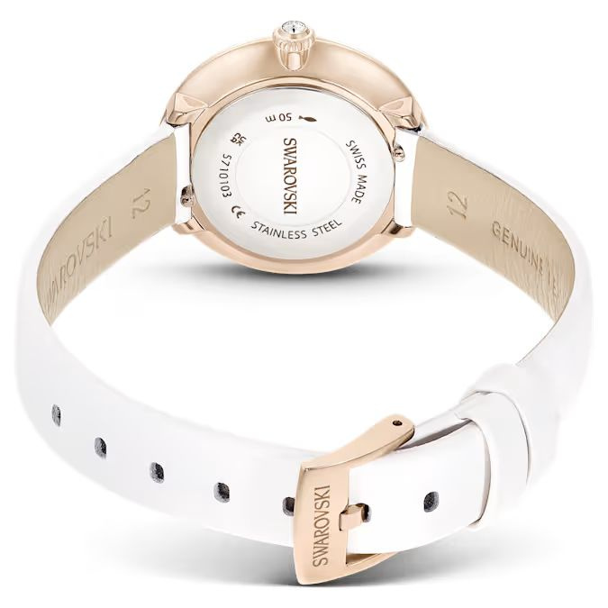 Matrix Tennis watch Swiss Made, Leather strap, White, Champagne gold-tone finish