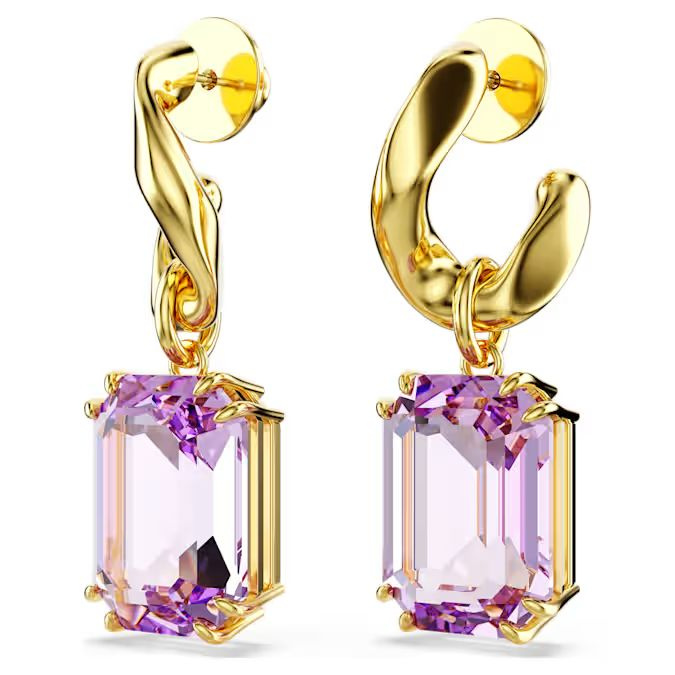 Millenia drop earrings Octagon cut, Purple, Gold-tone plated