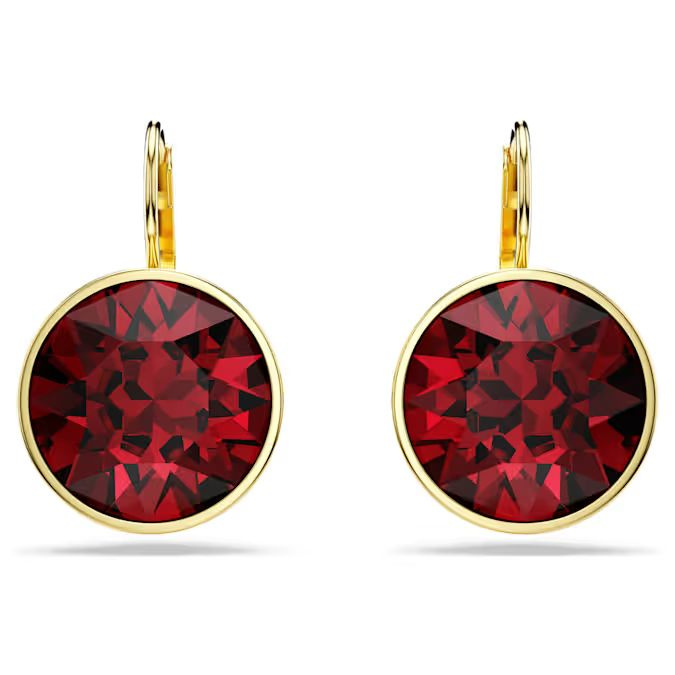 Bella drop earrings Round cut, Red, Gold-tone plated