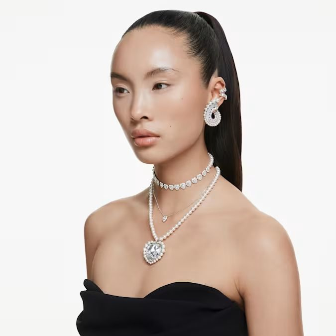 Ariana Grande x Swarovski Tennis choker Mixed cuts, Heart, White, Rhodium plated